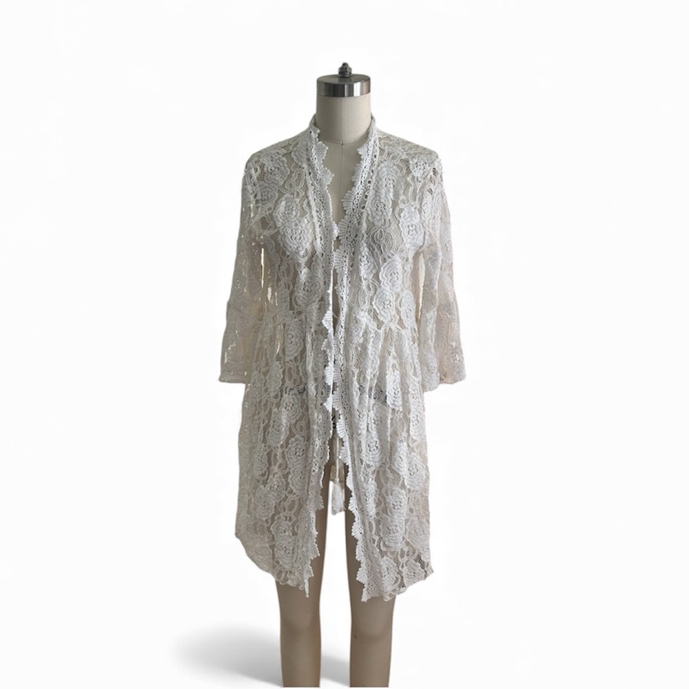 Italy Plazza Del Tempio cotton White Lace  Cardigan size S NWT